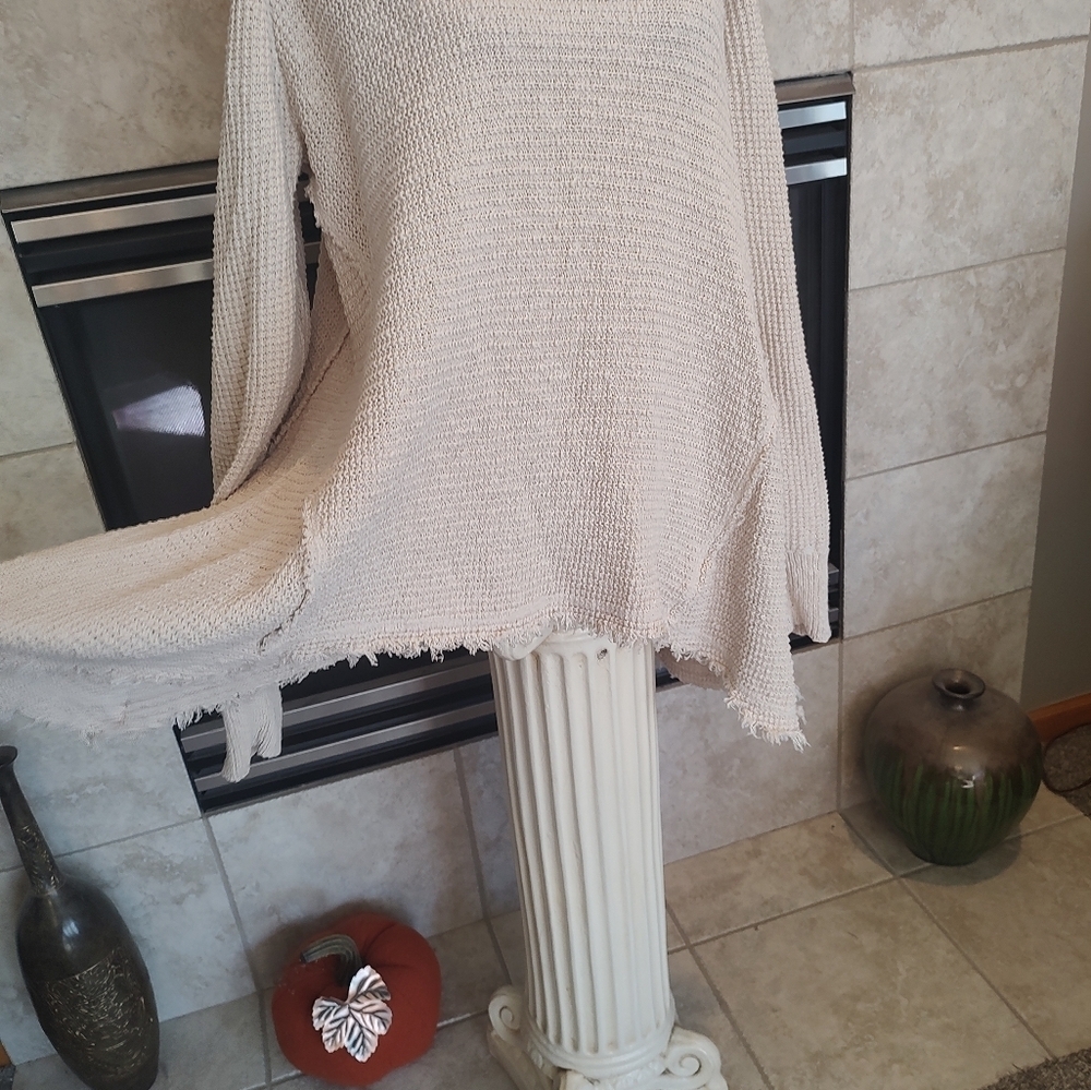Kaisely XL Cold Shoulder Cream Sweater! Baggy patchwork distressed - Picture 4 of 15